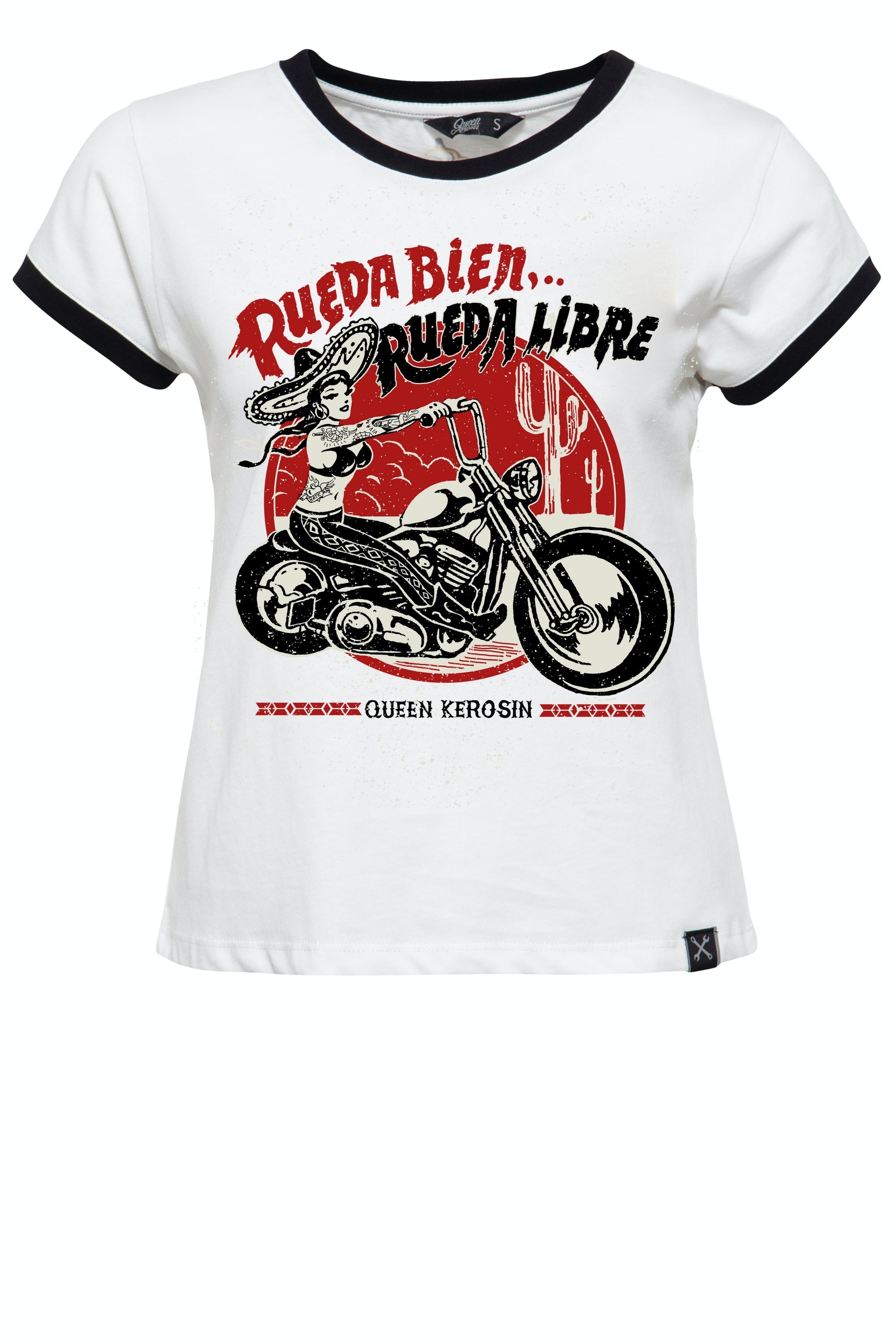 Queen Kerosin - Contrast Shirt im Loose Fit mit Frontprint «Rueda Libre»
