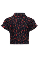 Cropped Hawaiibluse 'Cherries & Roses' in Schwarz Blusen von Queen Kerosin