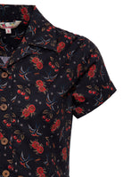 Cropped Hawaiibluse 'Cherries & Roses' in Schwarz Blusen von Queen Kerosin