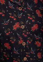 Cropped Hawaiibluse 'Cherries & Roses' in Schwarz Blusen von Queen Kerosin