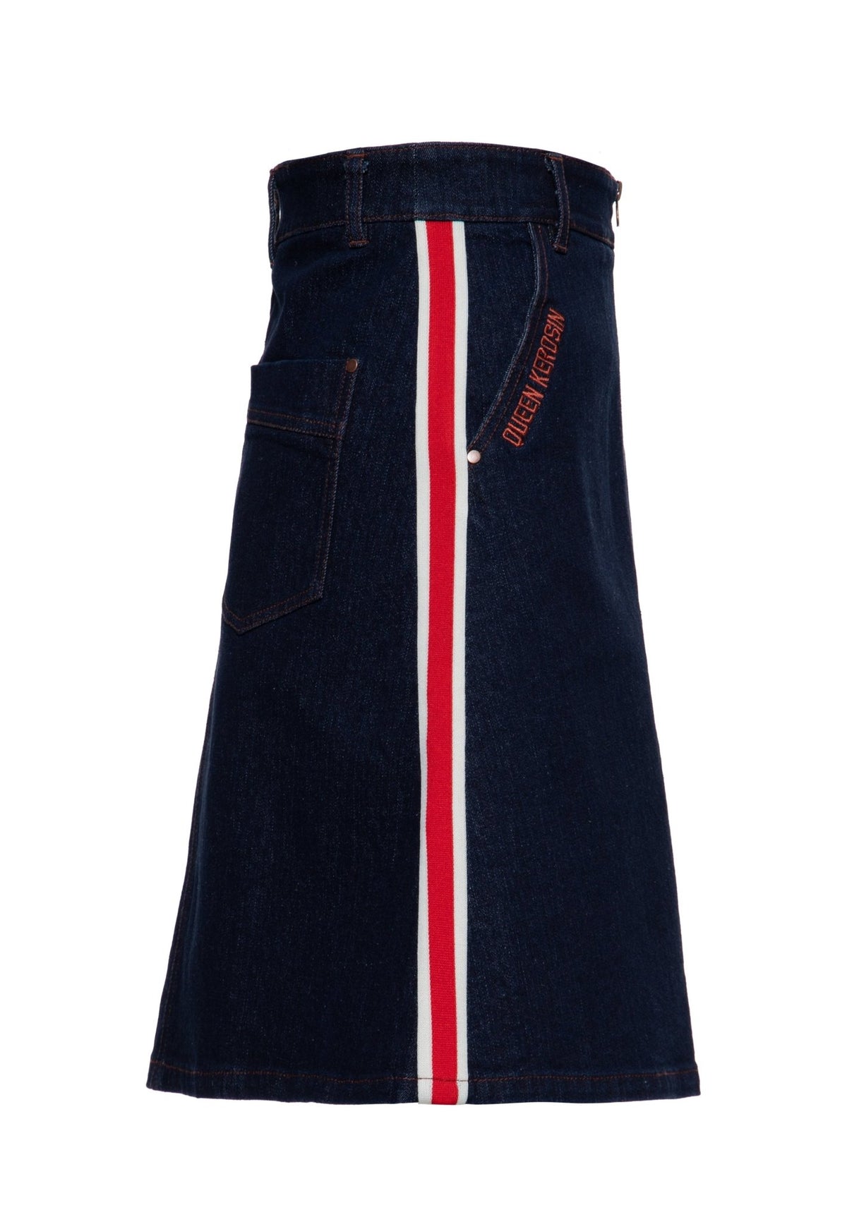 Damen Denim A-Linie Rock "Racing Queen" in Dark Blue Wash – Denim Rock von Queen Kerosin - Ansicht 2
