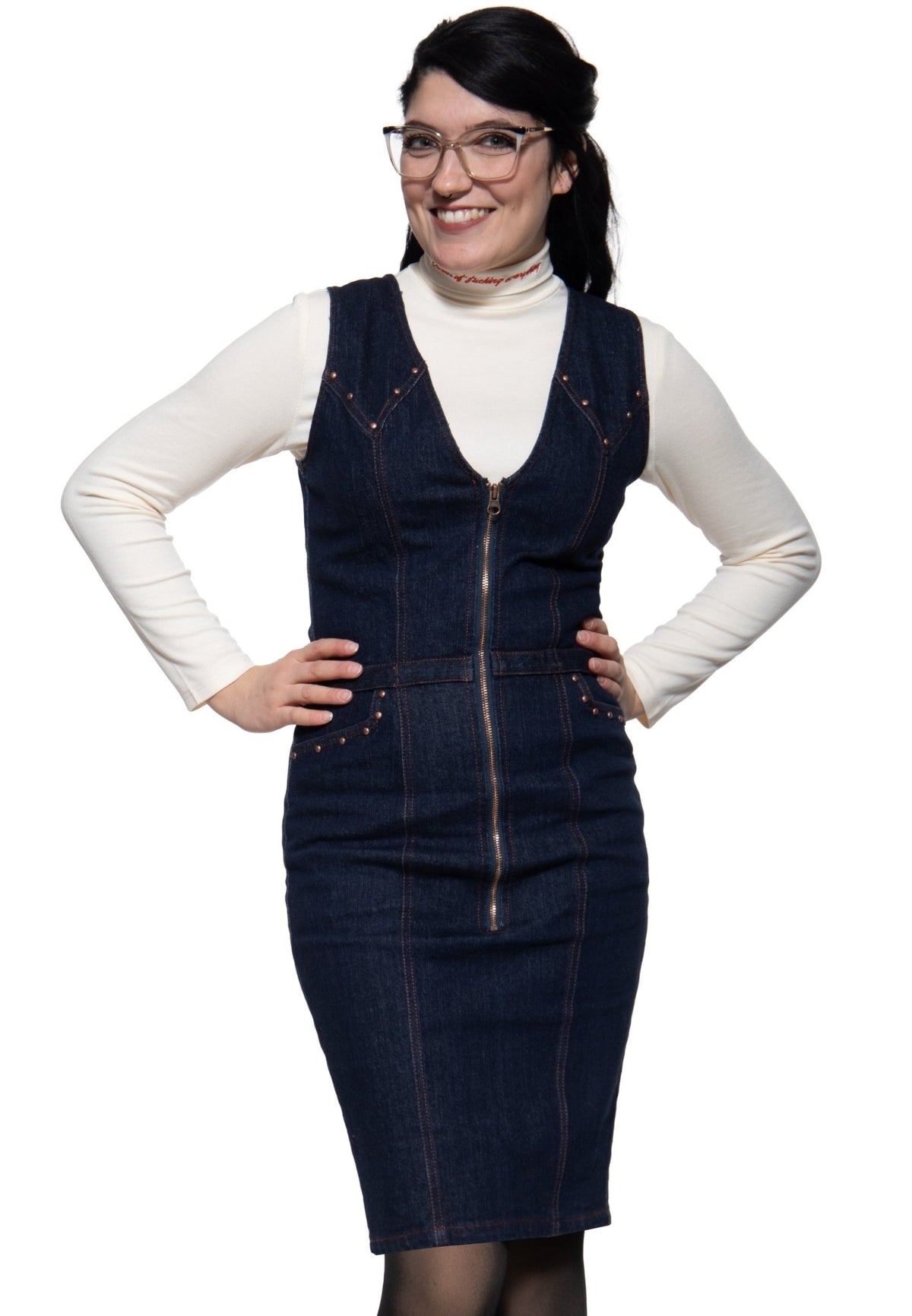 Damen Denim Pencilkleid "Ruby" in Dark Blue Wash – Pencilkleid von Queen Kerosin - Ansicht 3