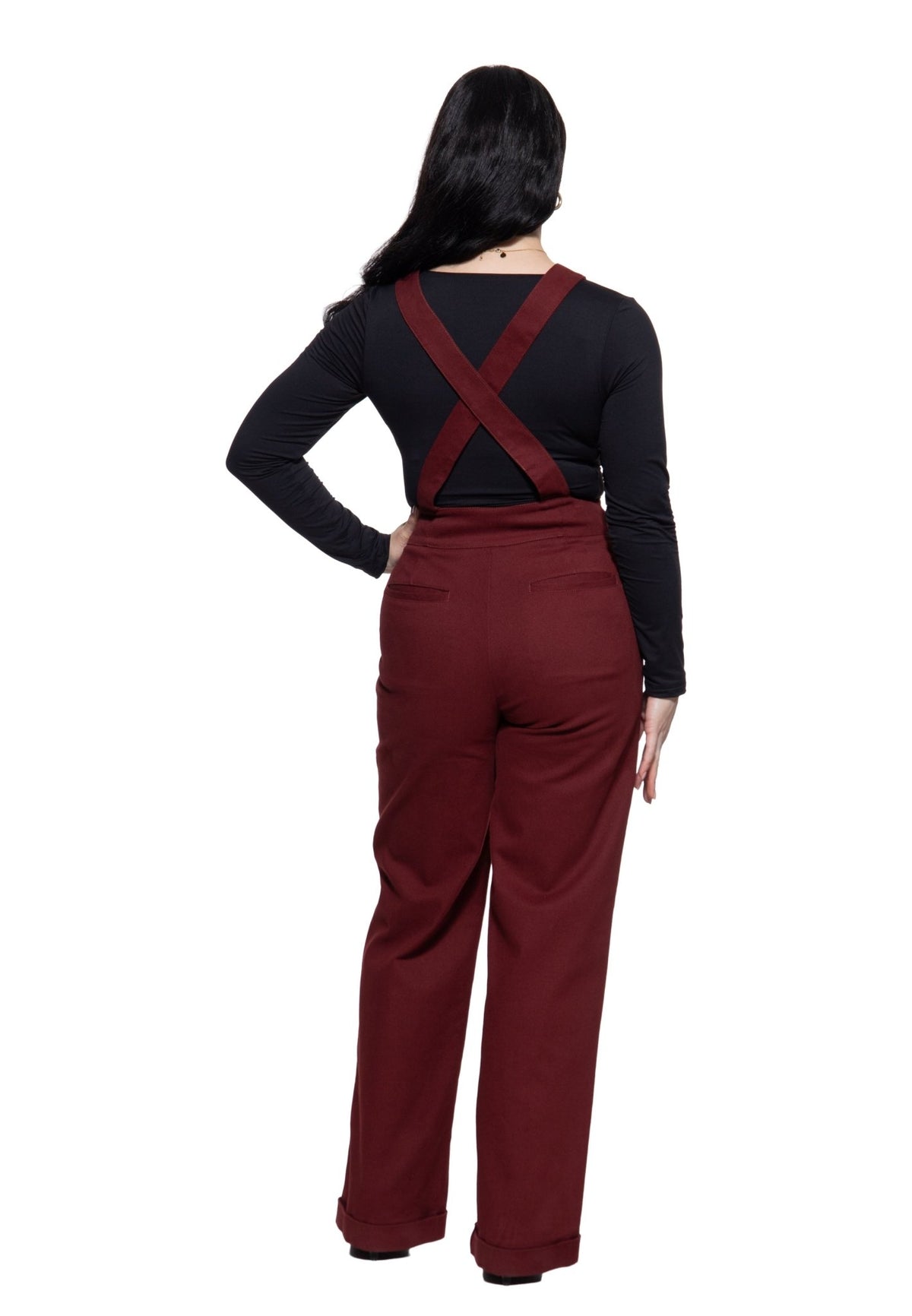Damen Hose High-Waist Wide-Leg Dungarees in Bordeaux – Hose von Queen Kerosin - Ansicht 3