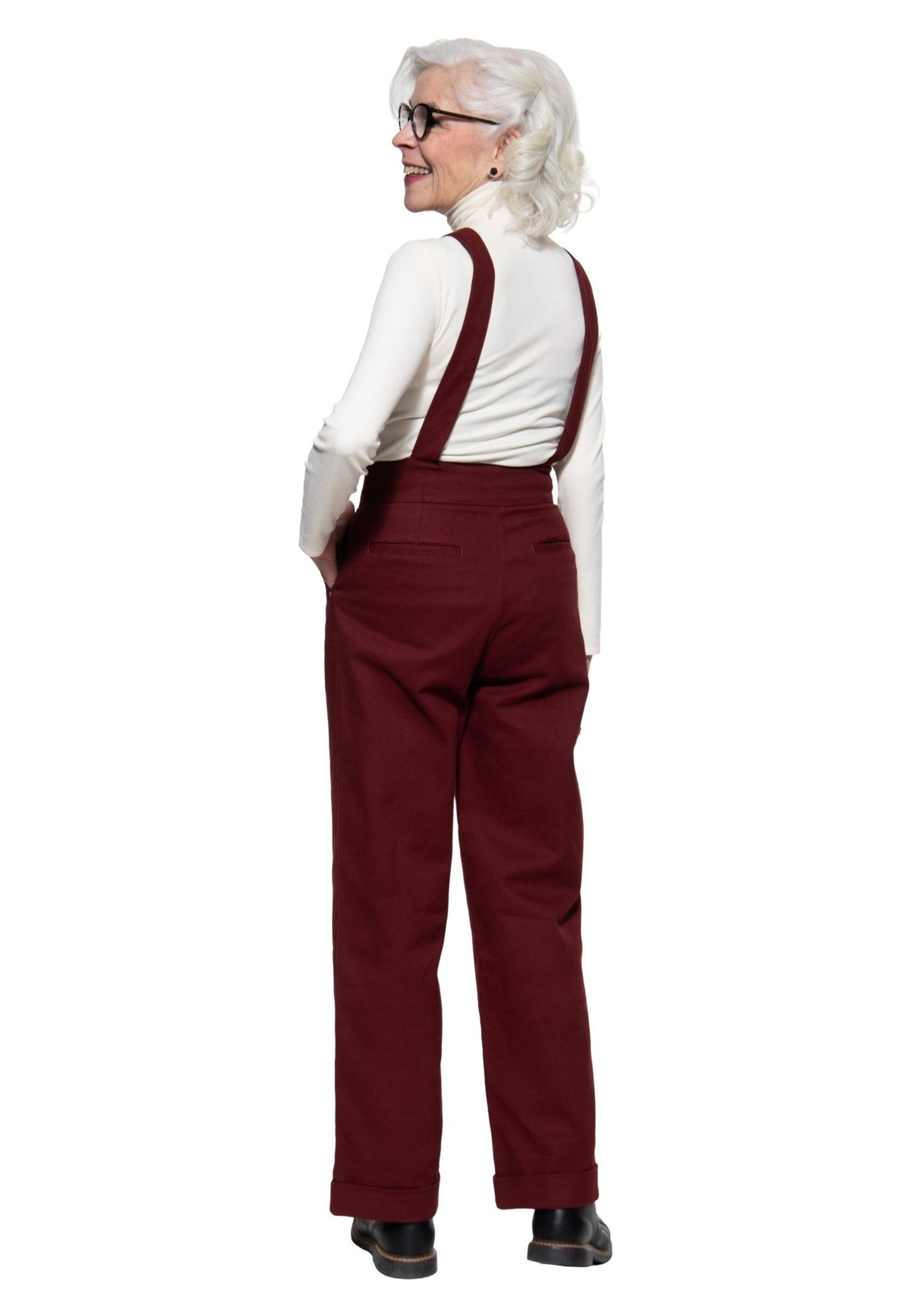 Damen Hose High-Waist Wide-Leg Dungarees in Bordeaux – Hose von Queen Kerosin - Ansicht 7