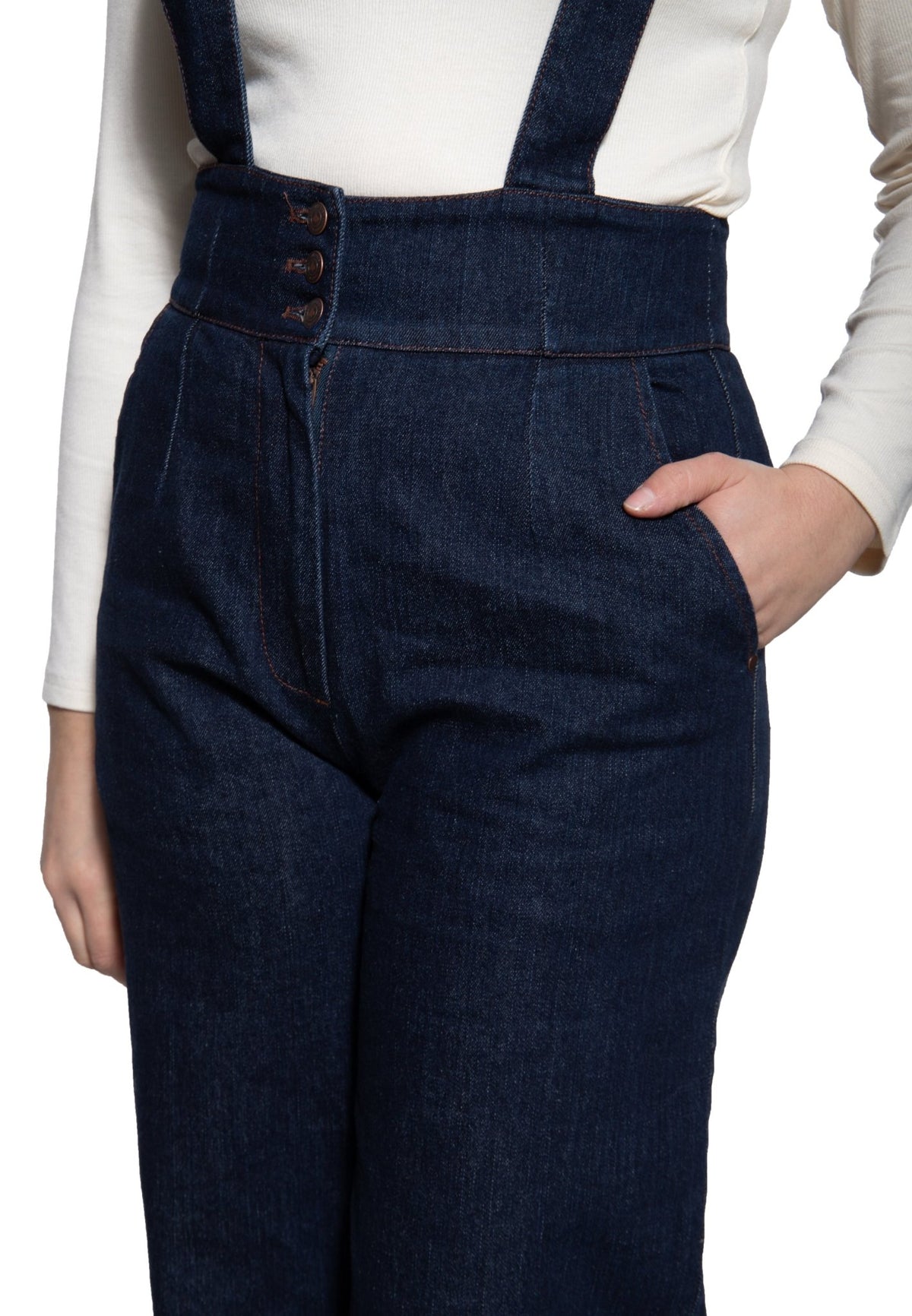 Damen Hose High-Waist Wide-Leg Dungarees in Dark Blue Wash – Hose von Queen Kerosin - Ansicht 8