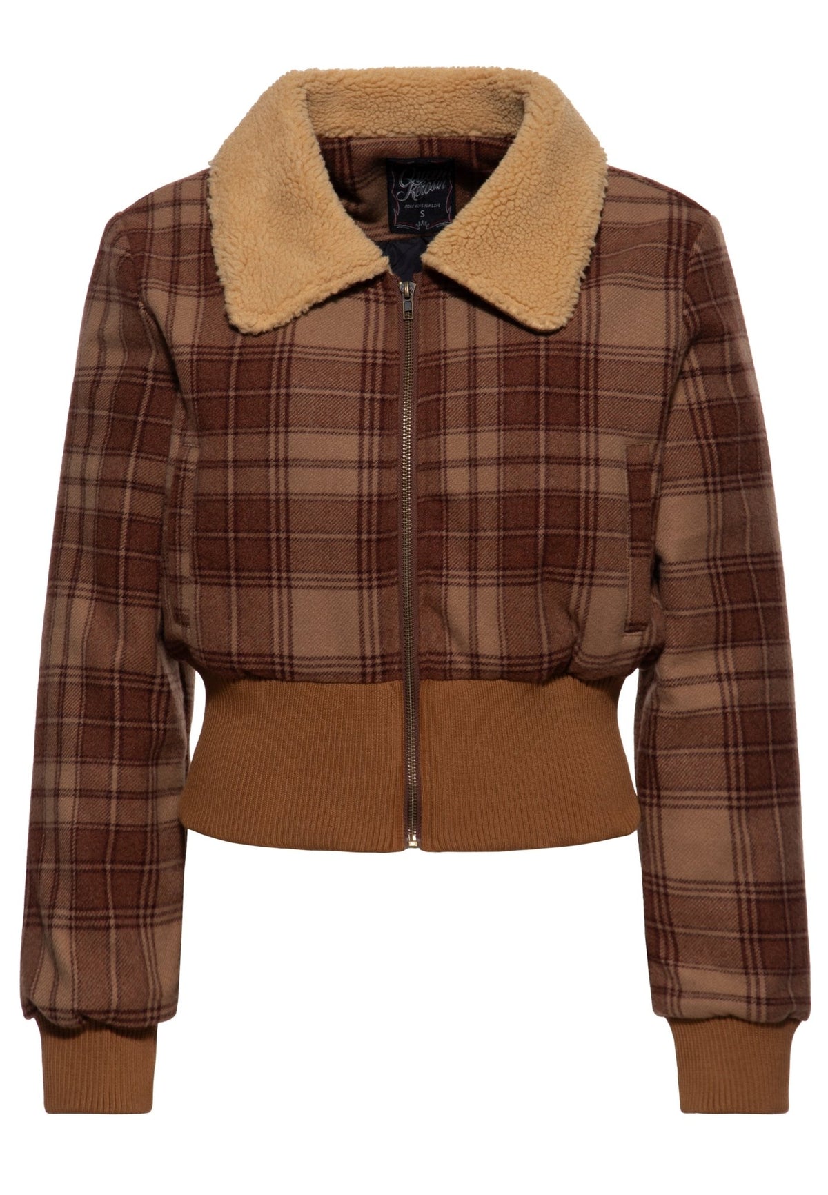 Damen jacke Cropped flanell with teddy collar in Brown – Jacke von Queen Kerosin - Ansicht 1