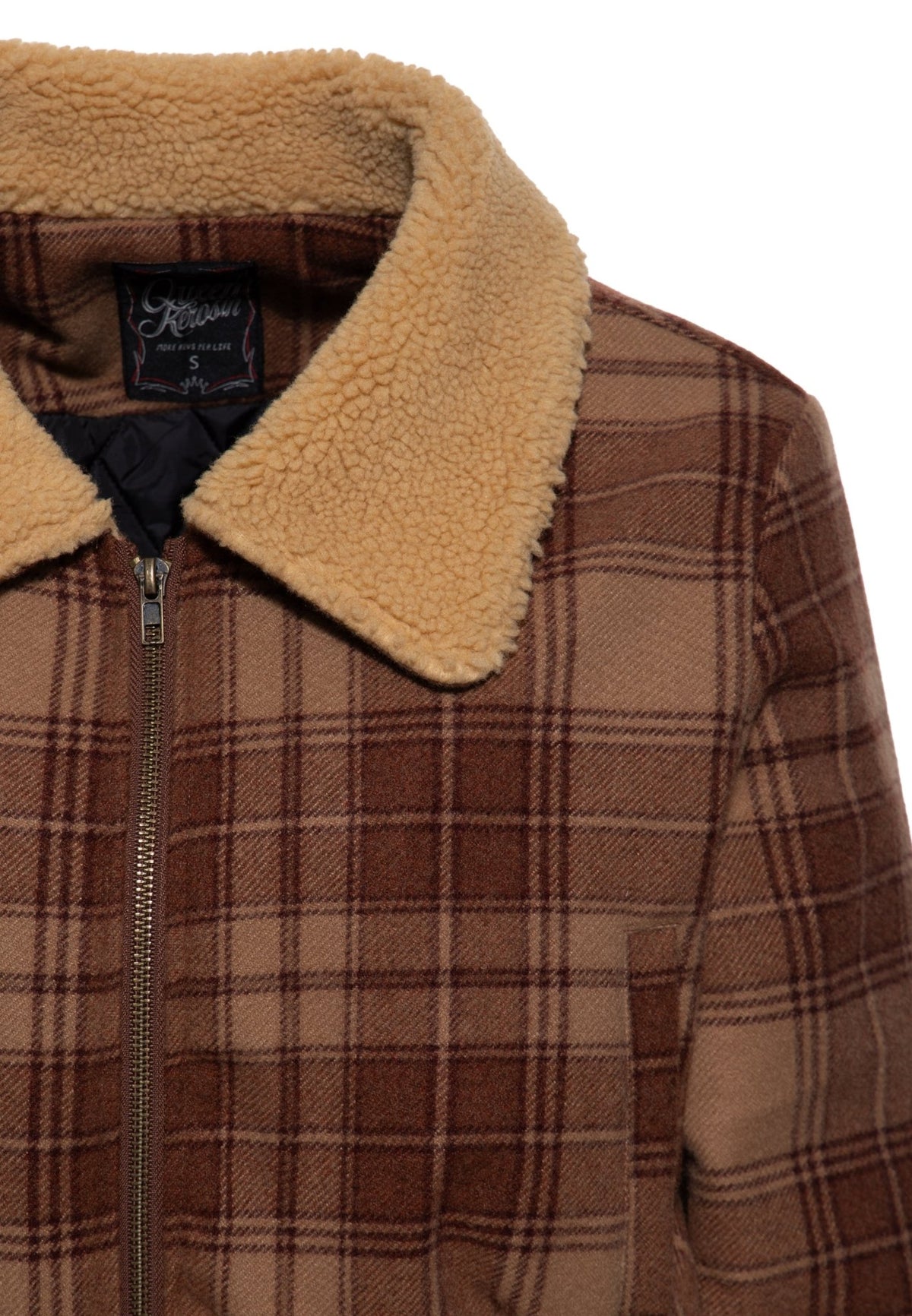 Damen jacke Cropped flanell with teddy collar in Brown – Jacke von Queen Kerosin - Ansicht 3