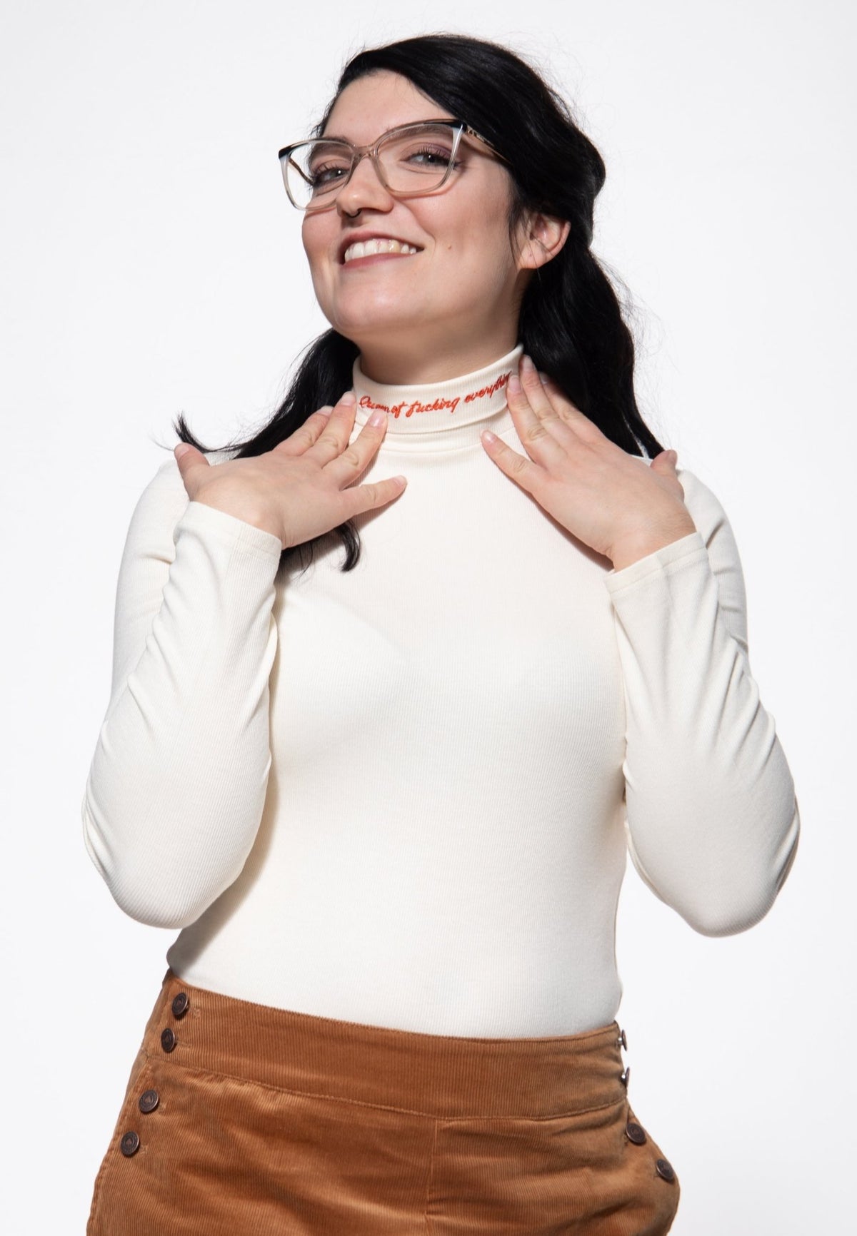 Damen Longsleeve turtleneck in Off White – Langarmshirt von Queen Kerosin - Ansicht 1