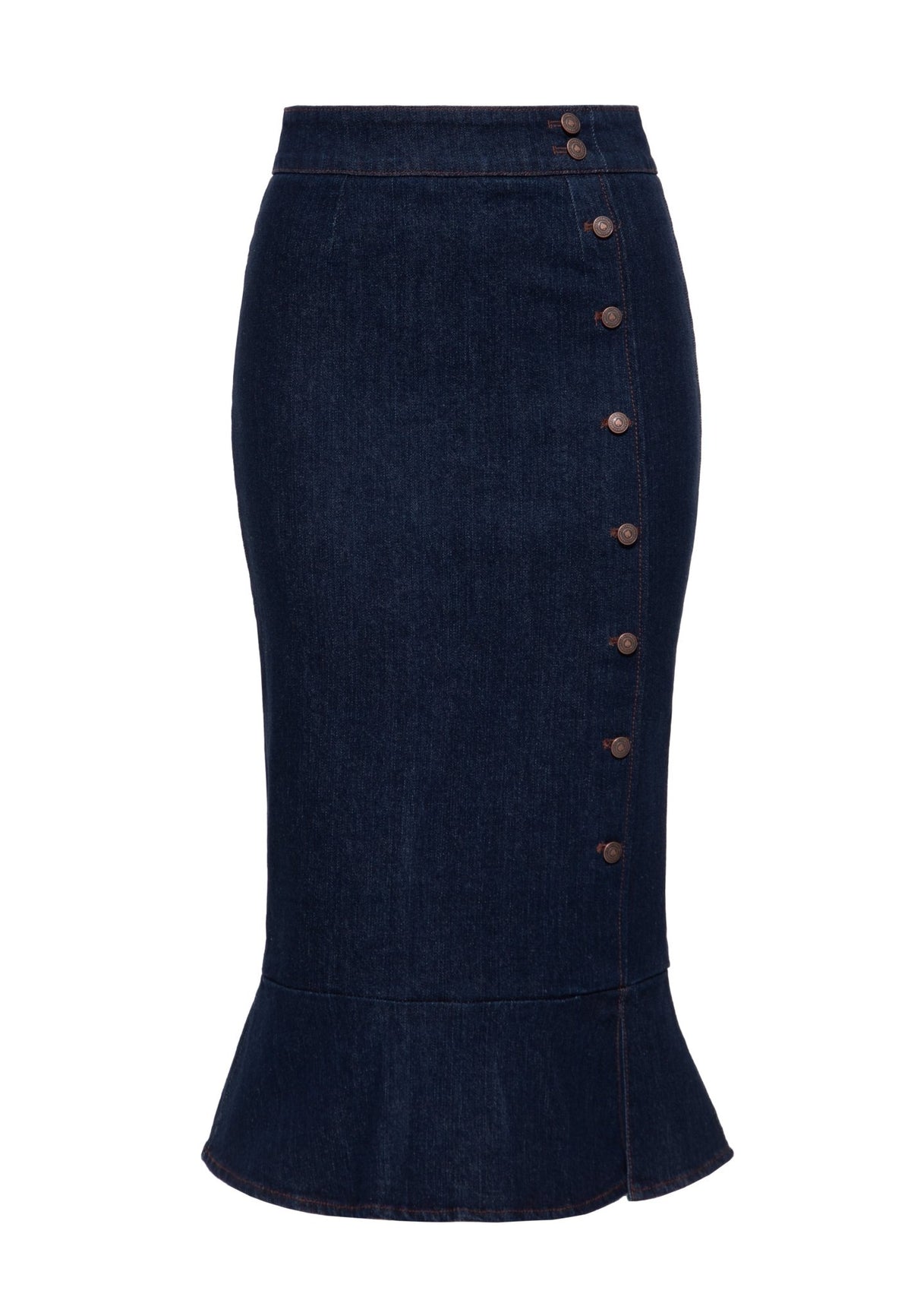 Damen Pencil Rock in Dark Blue Wash – Denim Rock von Queen Kerosin - Ansicht 1