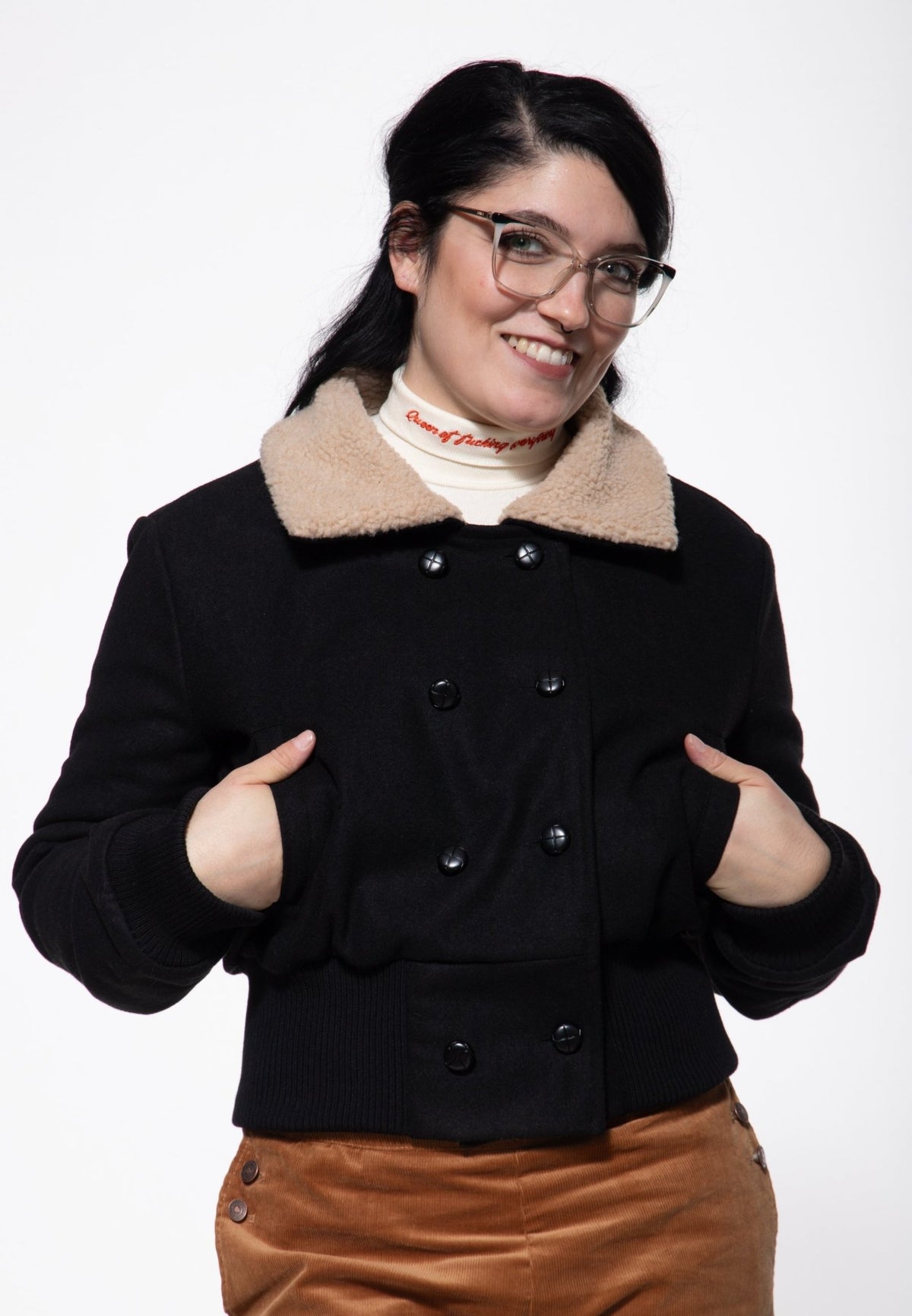 Damen Vintage jacket with teddy collar in Black – Jacke von Queen Kerosin - Ansicht 1