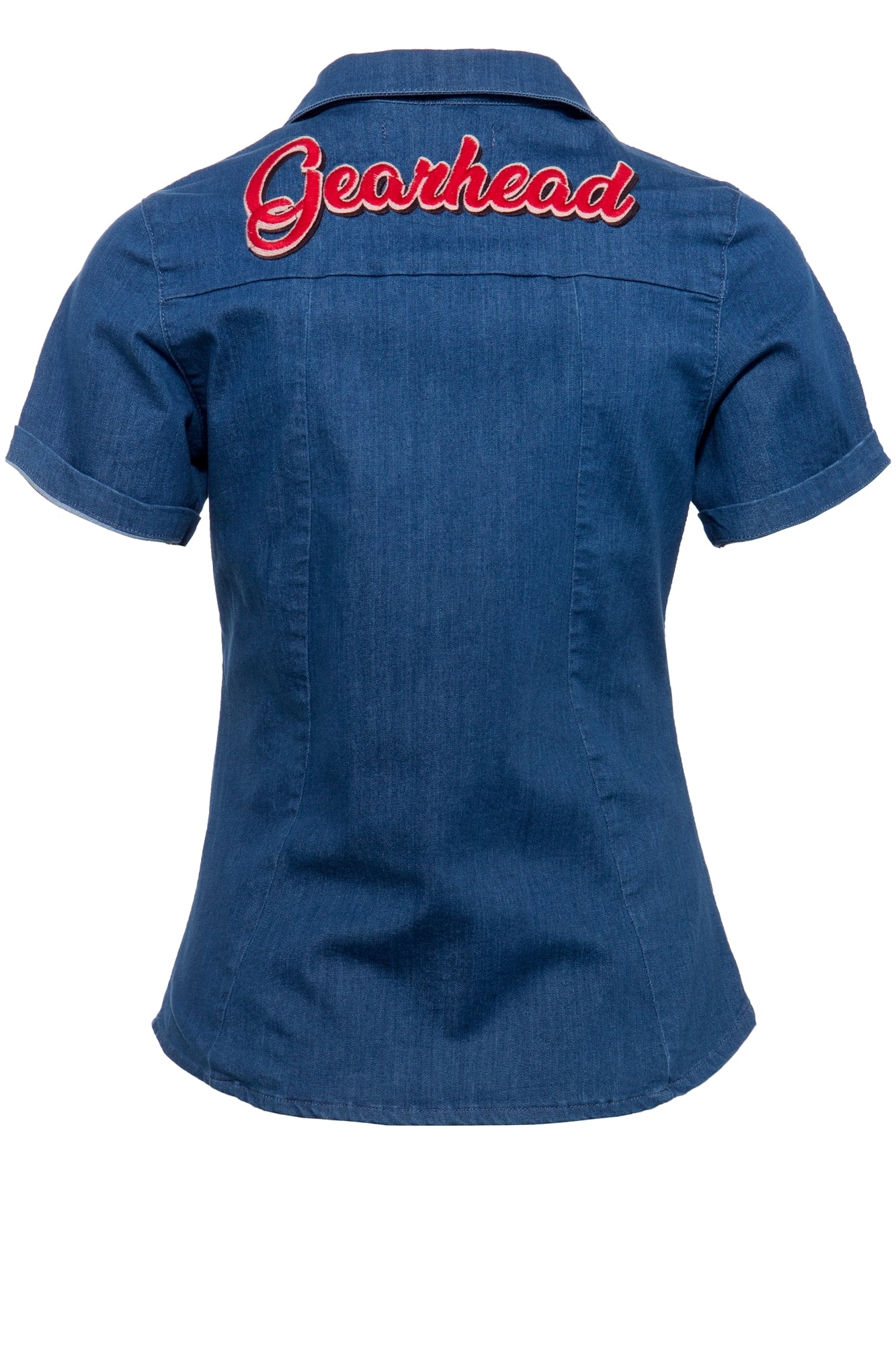 Queen Kerosin - Denim Bluse mit Stickerei «Gearhead»