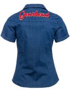 Queen Kerosin - Denim Bluse mit Stickerei «Gearhead»