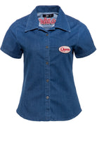 Queen Kerosin - Denim Bluse mit Stickerei «Gearhead»