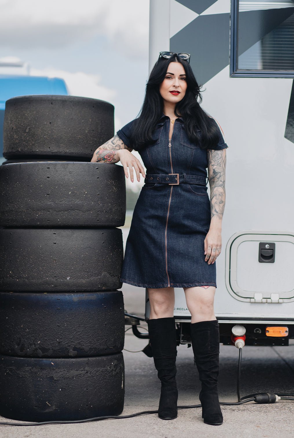 Denim Kleid 'Racing Queen' in Dunkelblau Kleider von Queen Kerosin