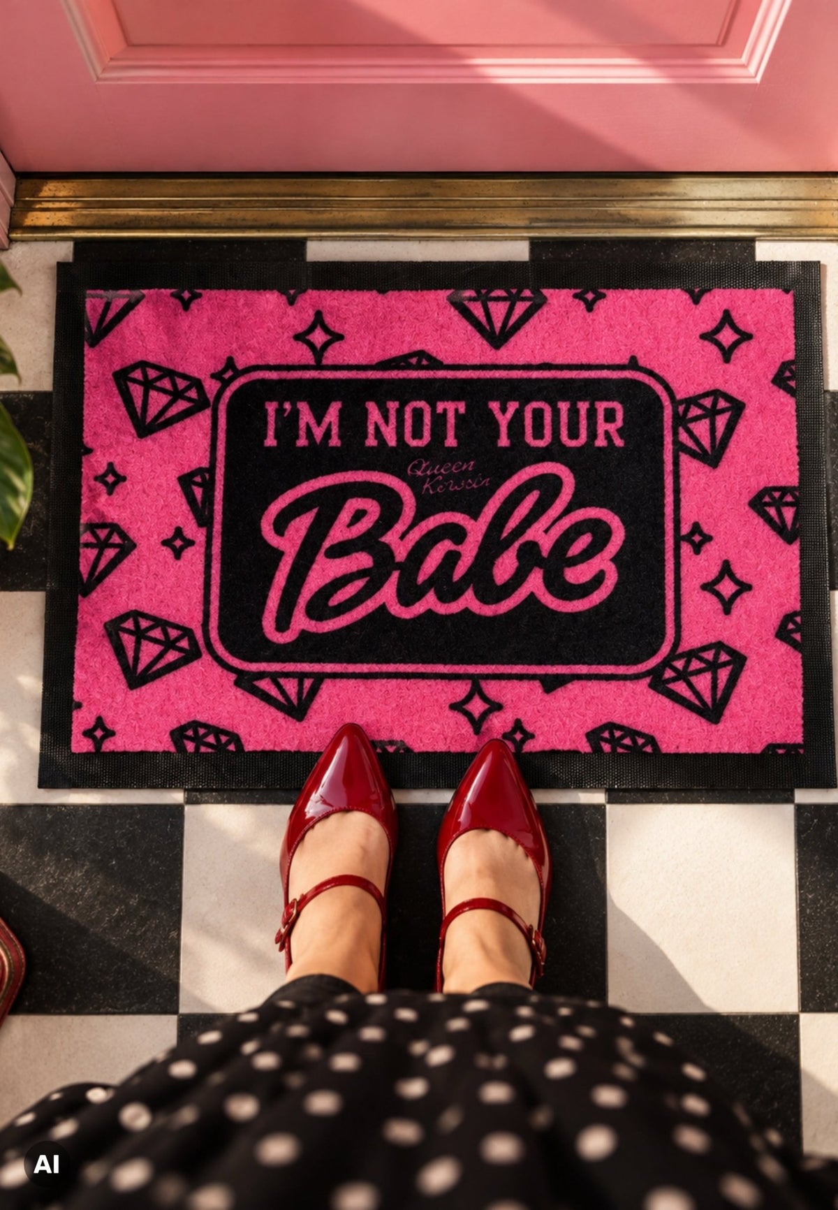 Fußmatte 'I'm not your Babe' in Pink – Fußmatte von Queen Kerosin - Ansicht 2