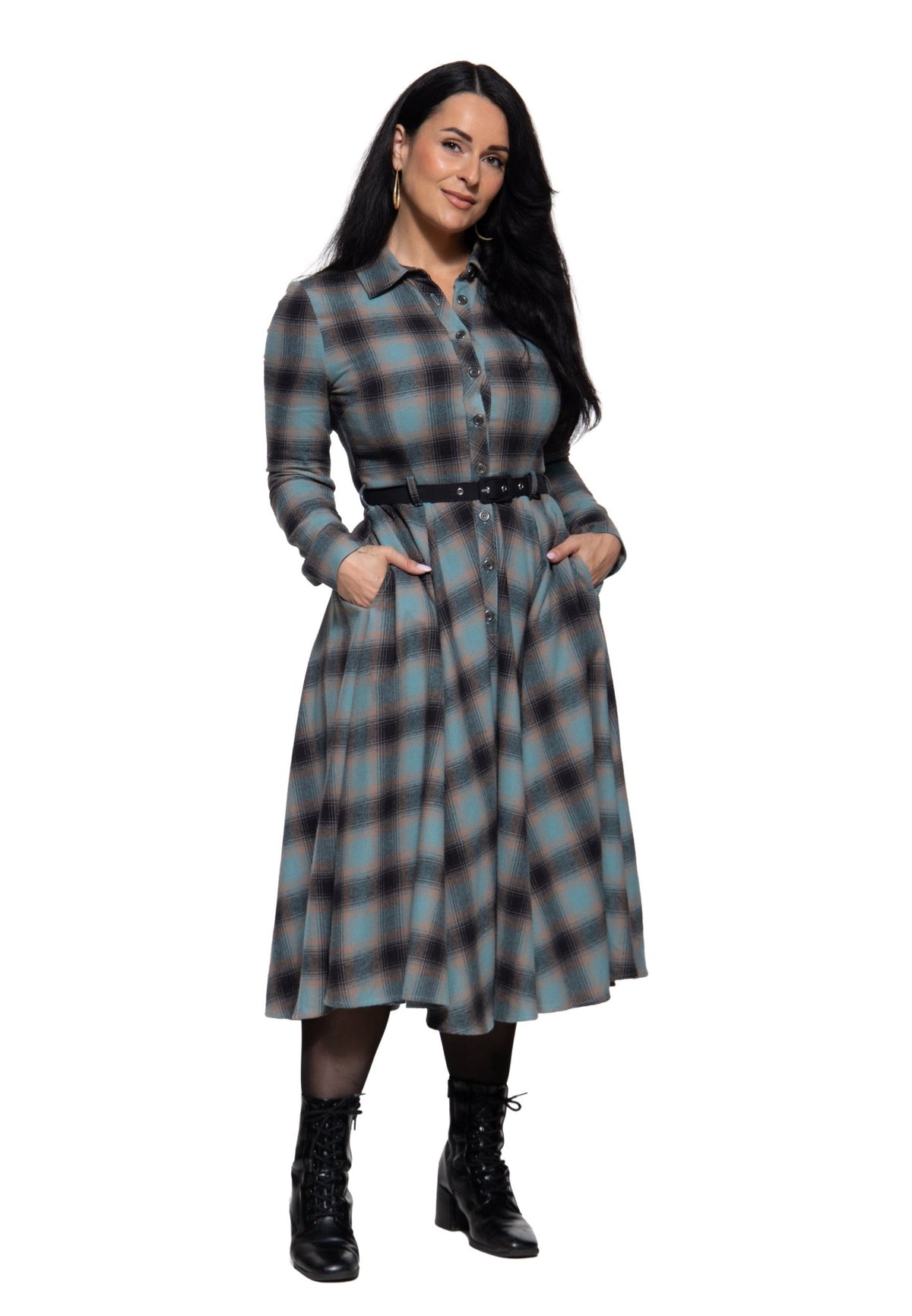 Hemdblusenkleid 'Jayne' in Petrol – Kleider von Queen Kerosin - Ansicht 8