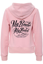 Queen Kerosin - Hoodie Kapuzensweatjacke mit Stickereien und Kängurutasche «My Route My Rules»