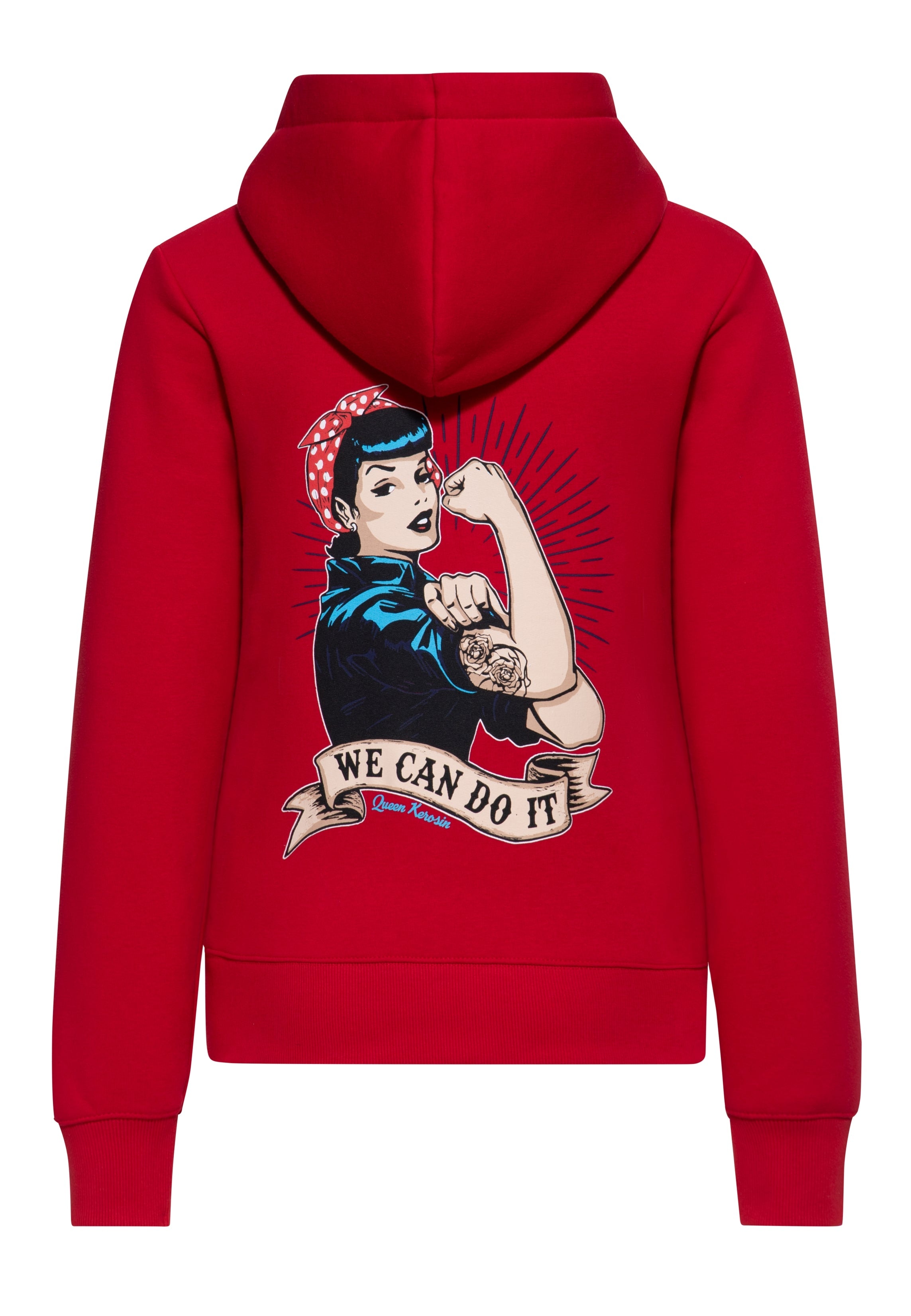 Hoodie 'We Can Do it' in Rot Kapuzenpullover von Queen Kerosin