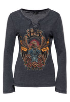 Langarmshirt 'Wild & Free' in Anthrazit – Langarmshirts von Queen Kerosin - Ansicht 1