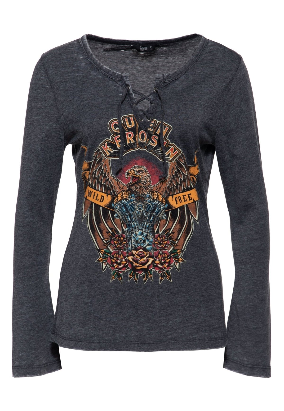 Langarmshirt 'Wild & Free' in Anthrazit – Langarmshirts von Queen Kerosin - Ansicht 1