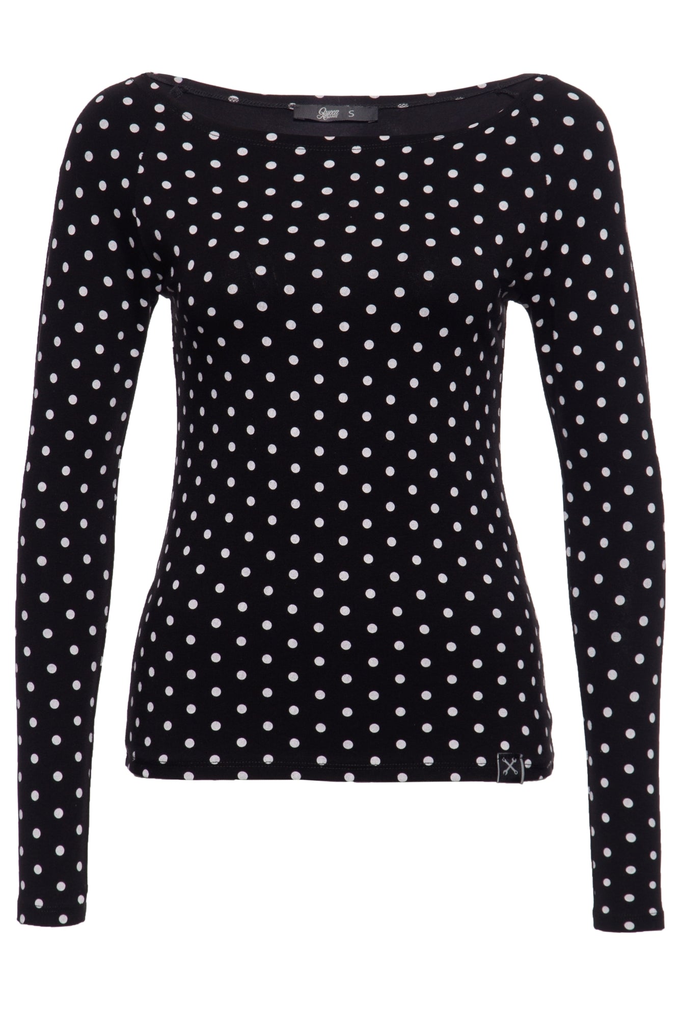 Queen Kerosin - Longsleeve Shirt mit U - Boot - Ausschnitt und Punktemuster