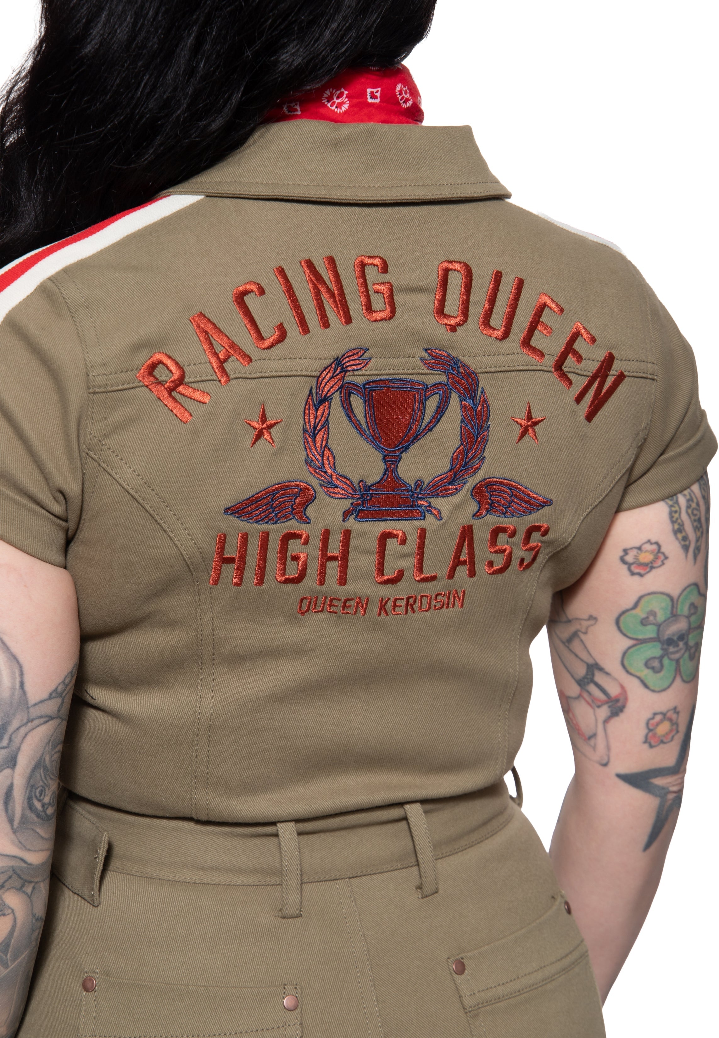 Overall 'Racing Queen' in Olivgrün Overalls von Queen Kerosin