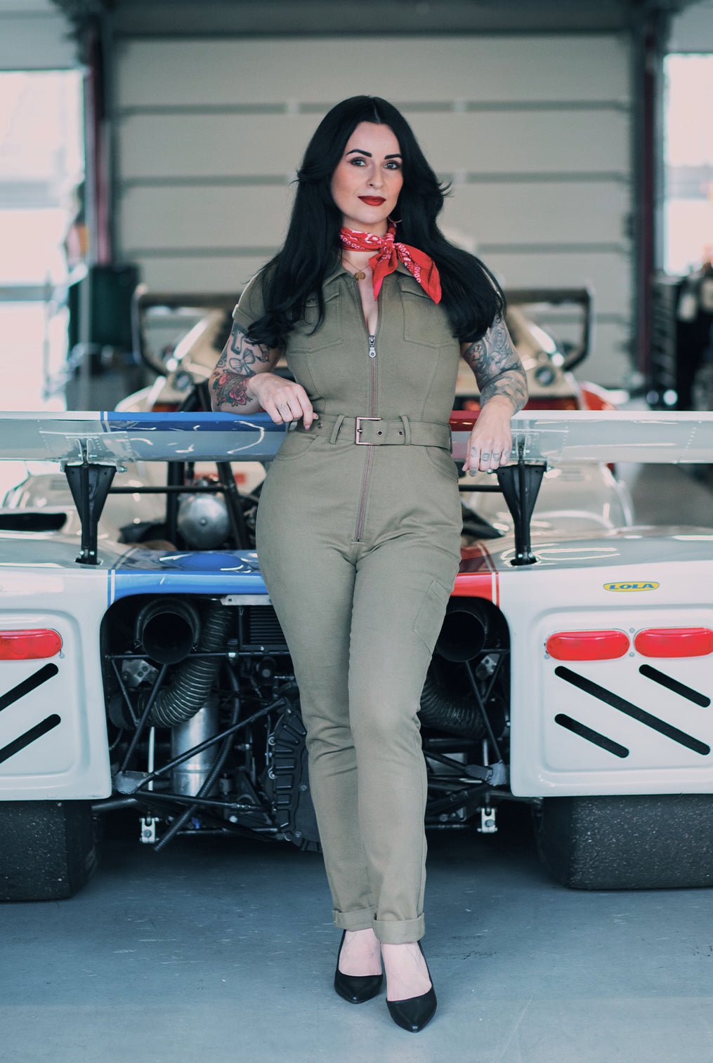 Overall 'Racing Queen' in Olivgrün Overalls von Queen Kerosin