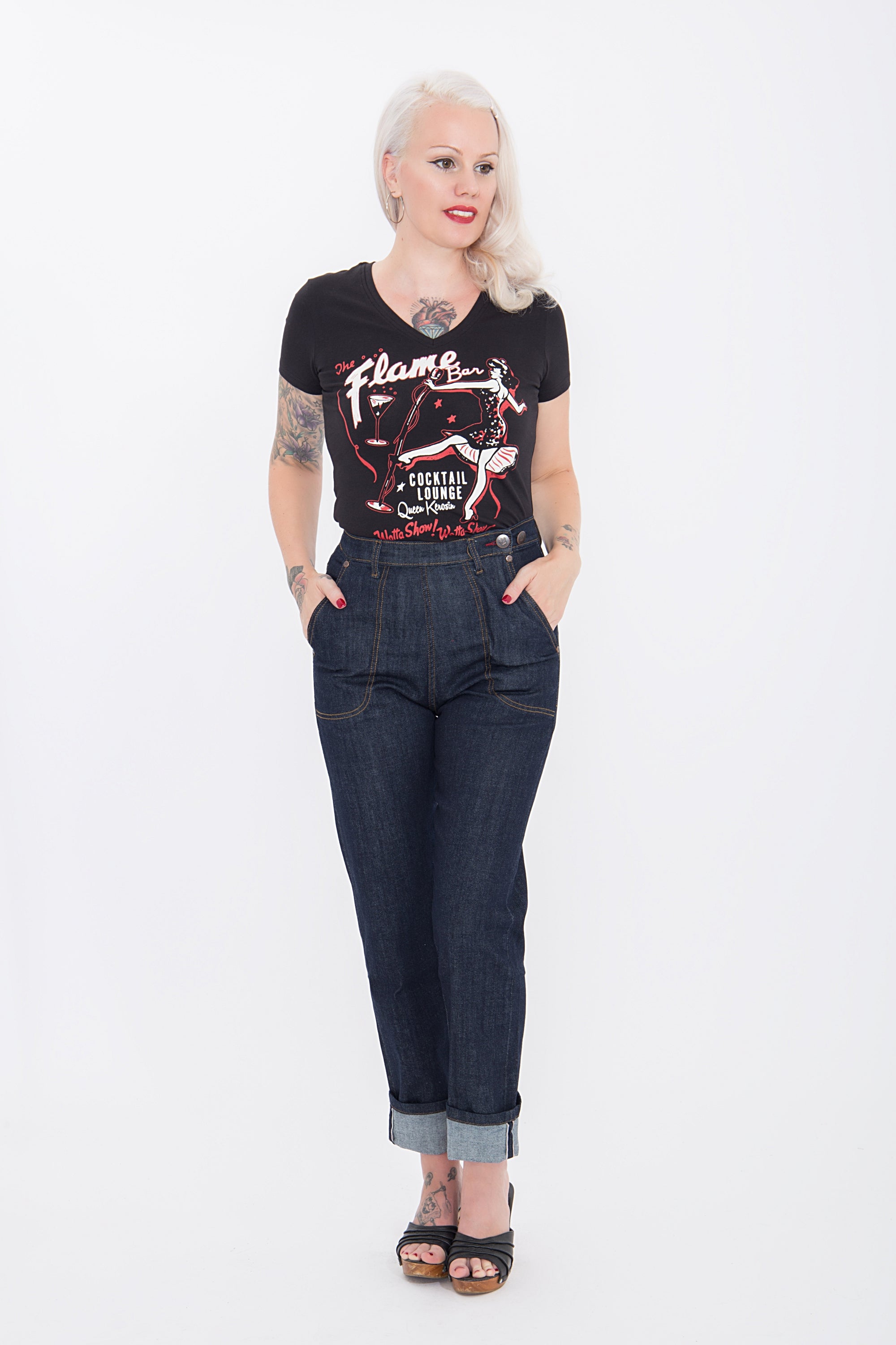 Queen Kerosin - Print - Shirt mit coolem Retro - Print «Flame Bar»