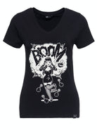 Queen Kerosin - Printshirt mit V-Ausschnitt «Boom»
