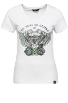 Queen Kerosin - Printshirt mit V - Ausschnitt und Frontprint «No Guts No Glory»