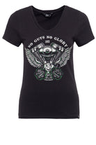 Queen Kerosin - Printshirt mit V - Ausschnitt und Frontprint «No Guts No Glory»
