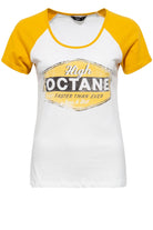 Queen Kerosin - Raglan T-Shirt mit kontrastierenden Ärmeln und Frontprint «High Octane»