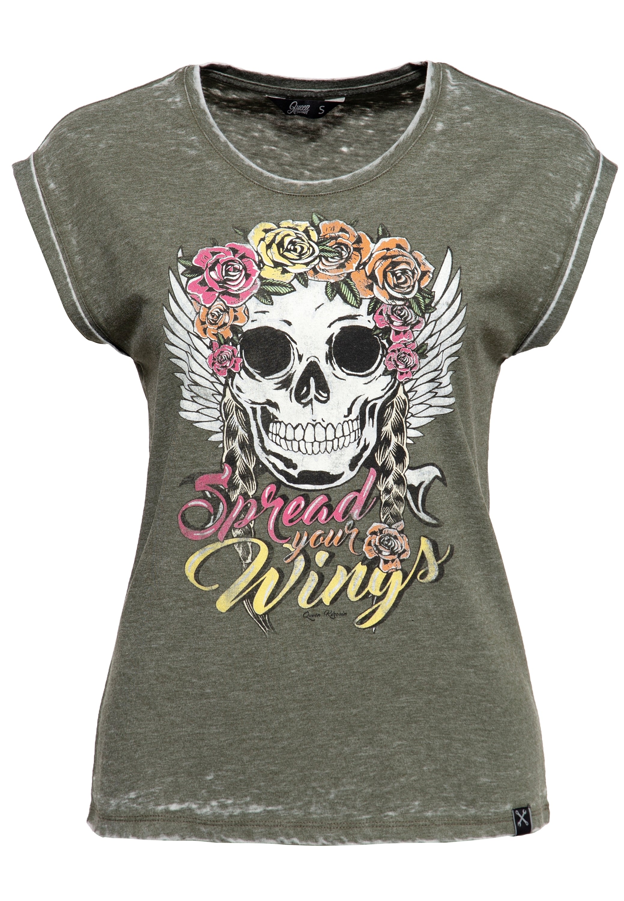 Queen Kerosin - Roll-Up Sleeve T-Shirt «Spread Your Wings»