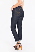 Queen Kerosin - Selvedge High Waist Jeans mit Stretch «Red Selvedge»
