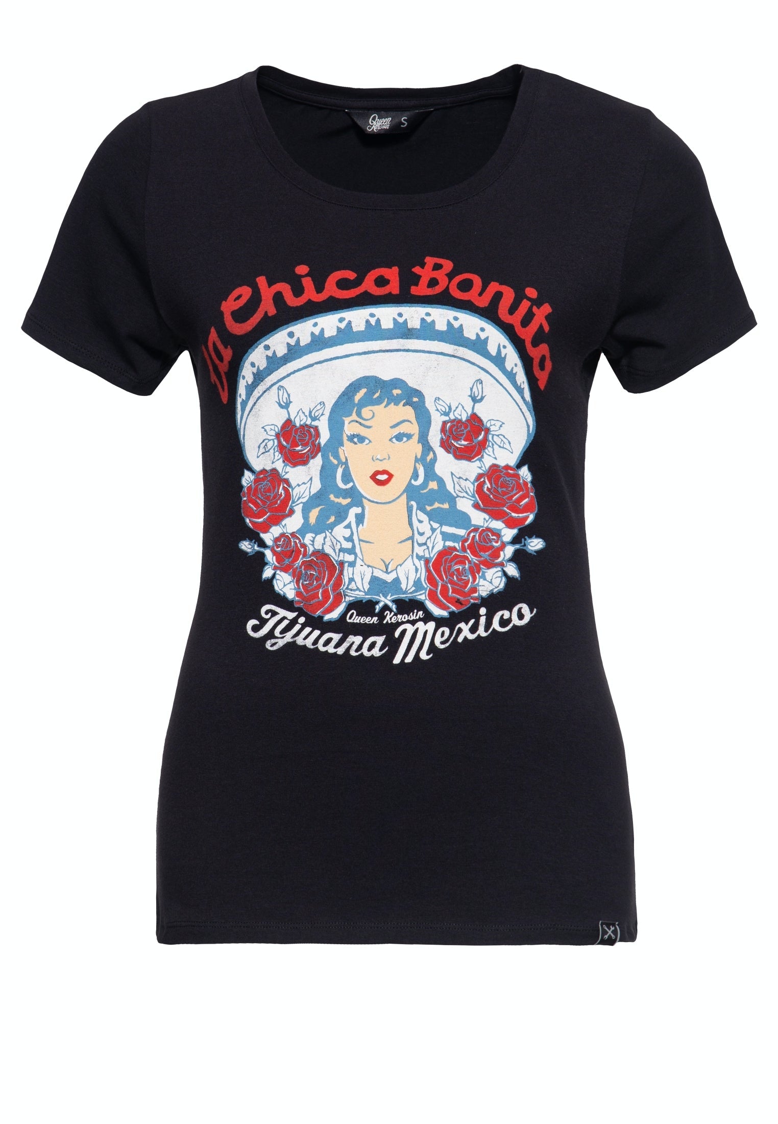 Queen Kerosin - Slim Fit T-Shirt mit Print und Rundhalsausschnitt «La Chica»