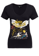Queen Kerosin - Slim Fit T-Shirt mit V - Ausschnitt und Print «Wasp Queen»