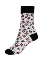 Socken 'Cherries & Roses' in Weiß Socken von Queen Kerosin