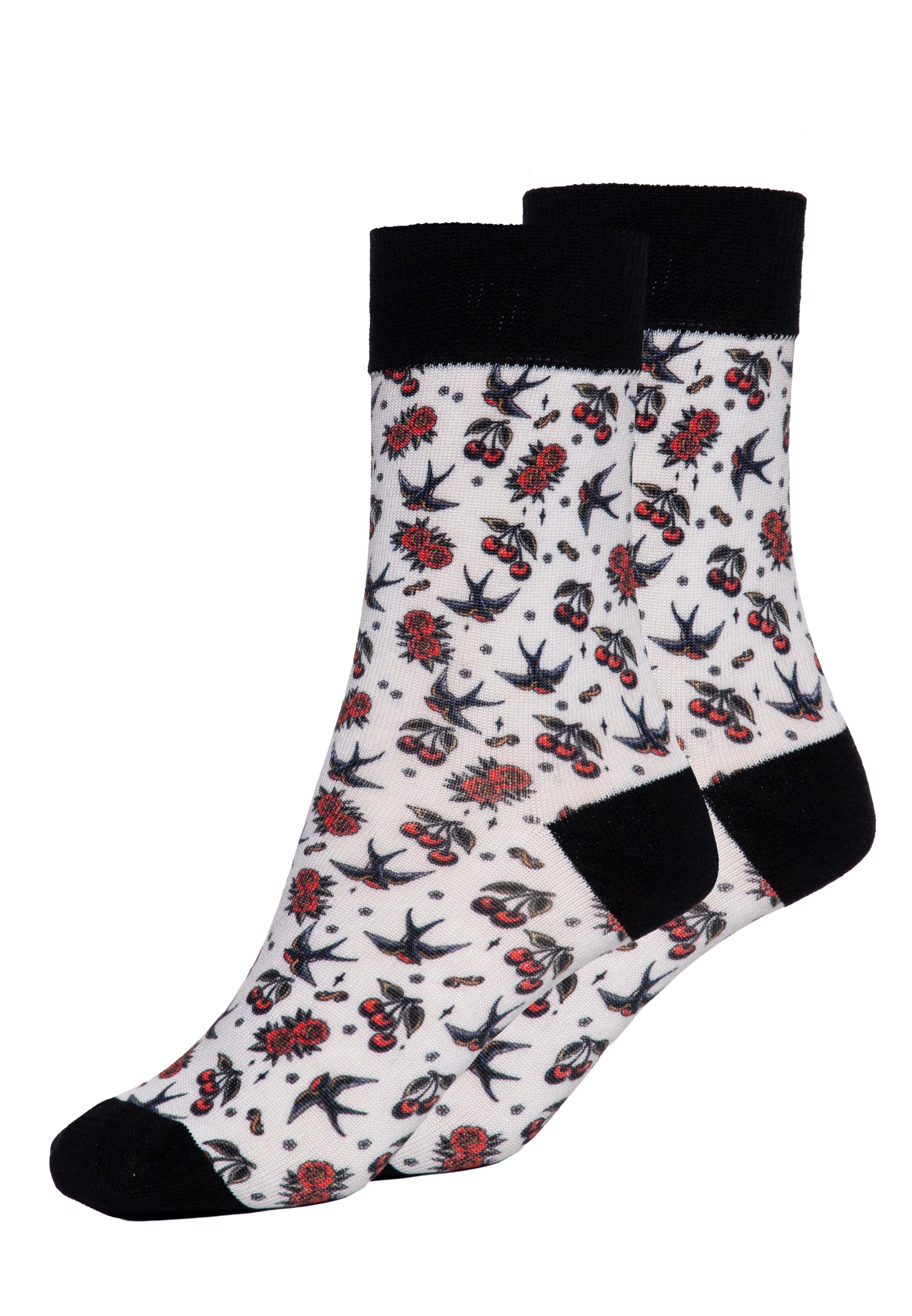 Socken 'Cherries & Roses' in Weiß Socken von Queen Kerosin