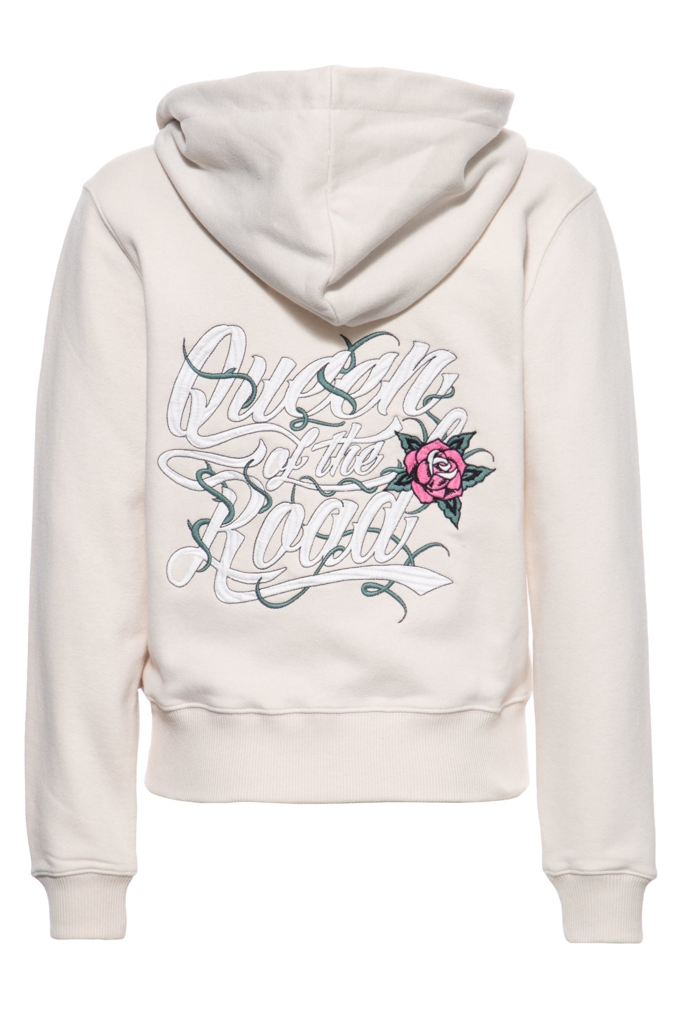 Queen Kerosin - Sweatjacke mit süßer Stickerei im Rücken und auf der Brust «Queen of the Road»
