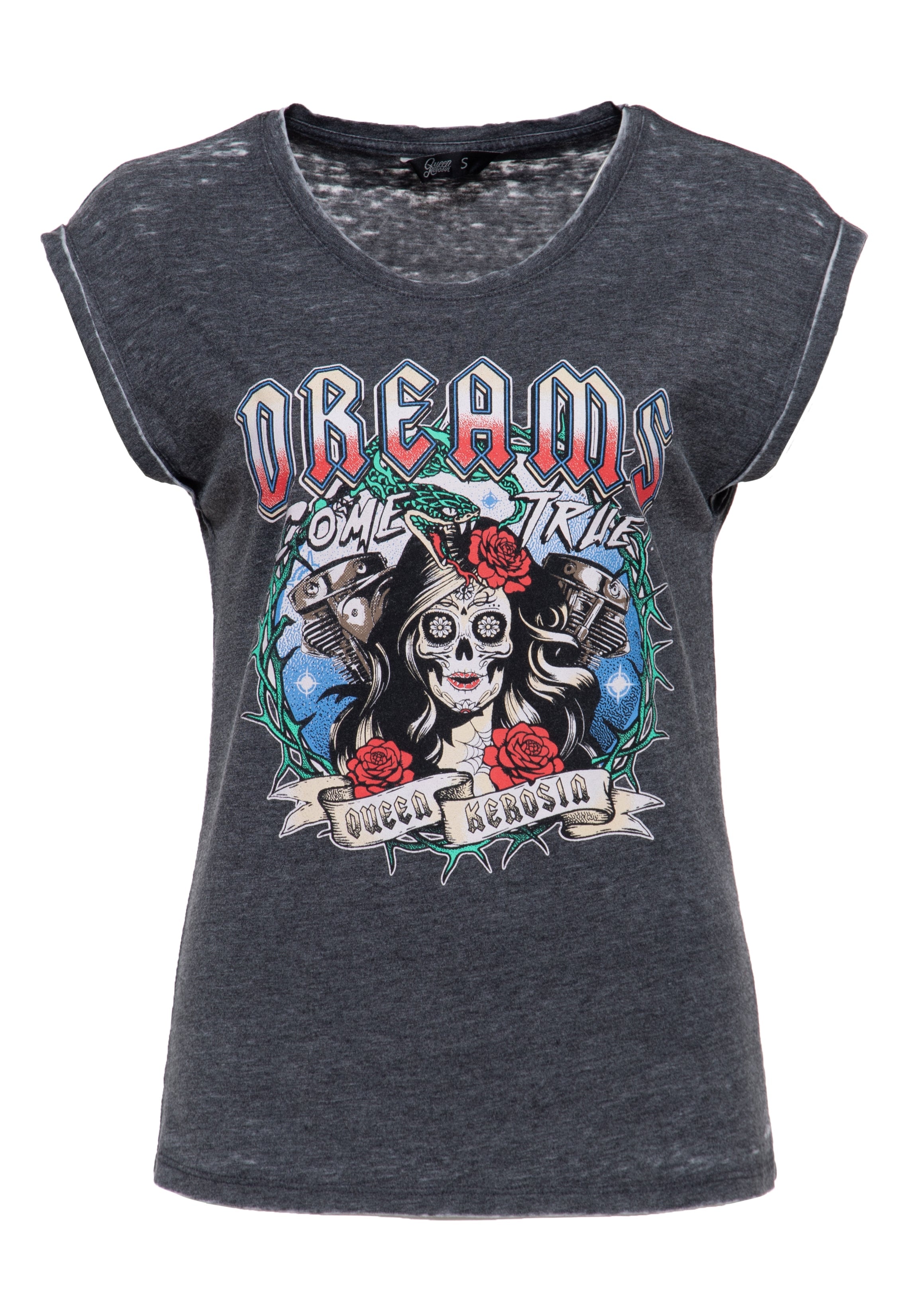 T-Shirt 'Dreams Come True' in Grau T-Shirts von Queen Kerosin