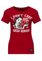 T-Shirt 'I Don't Care' in Bordeaux – T-Shirts von Queen Kerosin - Ansicht 1