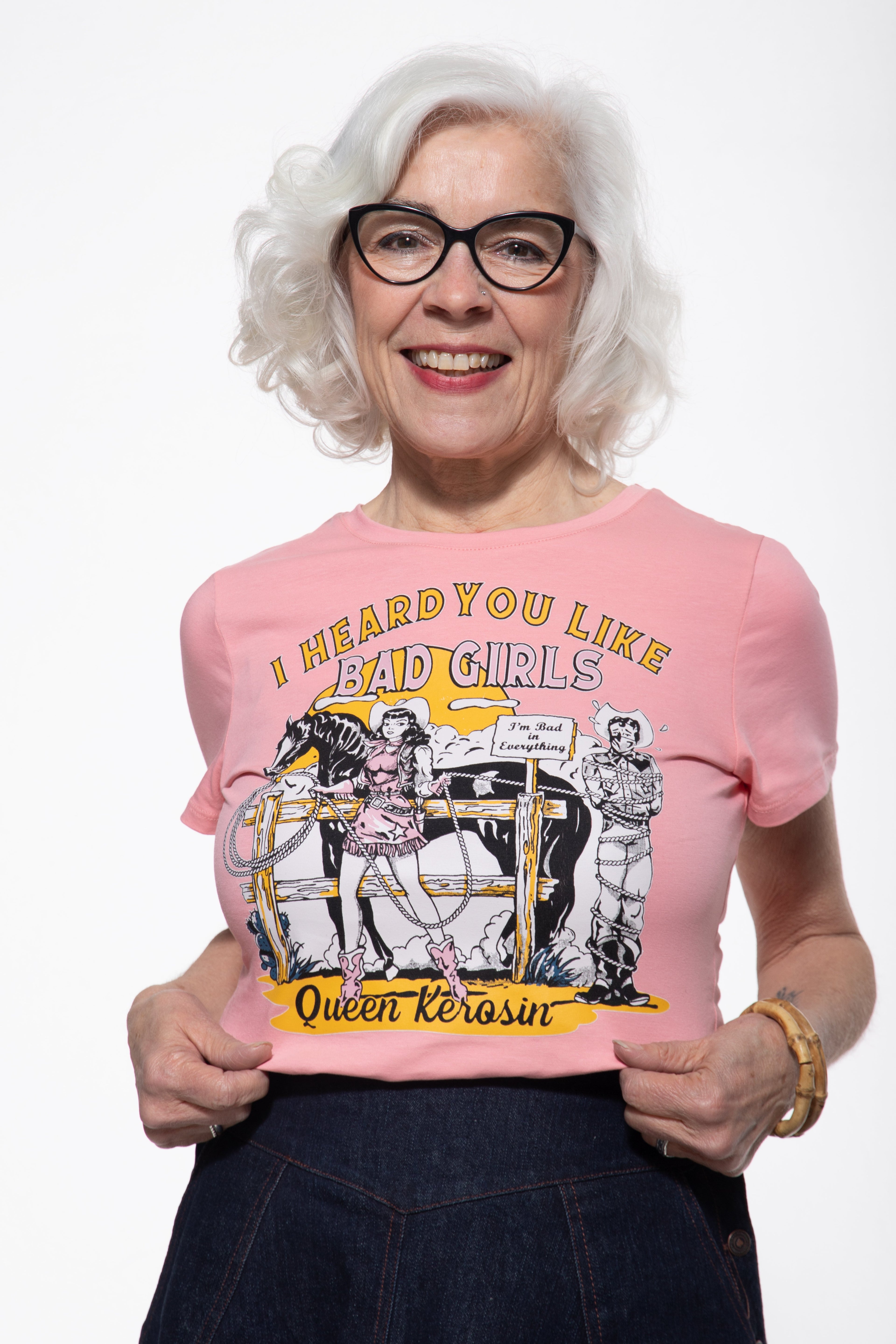 T-Shirt 'I Heard You Like Bad Girls' in Rosa T-Shirts von Queen Kerosin