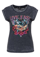 T-Shirt 'Live Fast' in Grau T-Shirts von Queen Kerosin