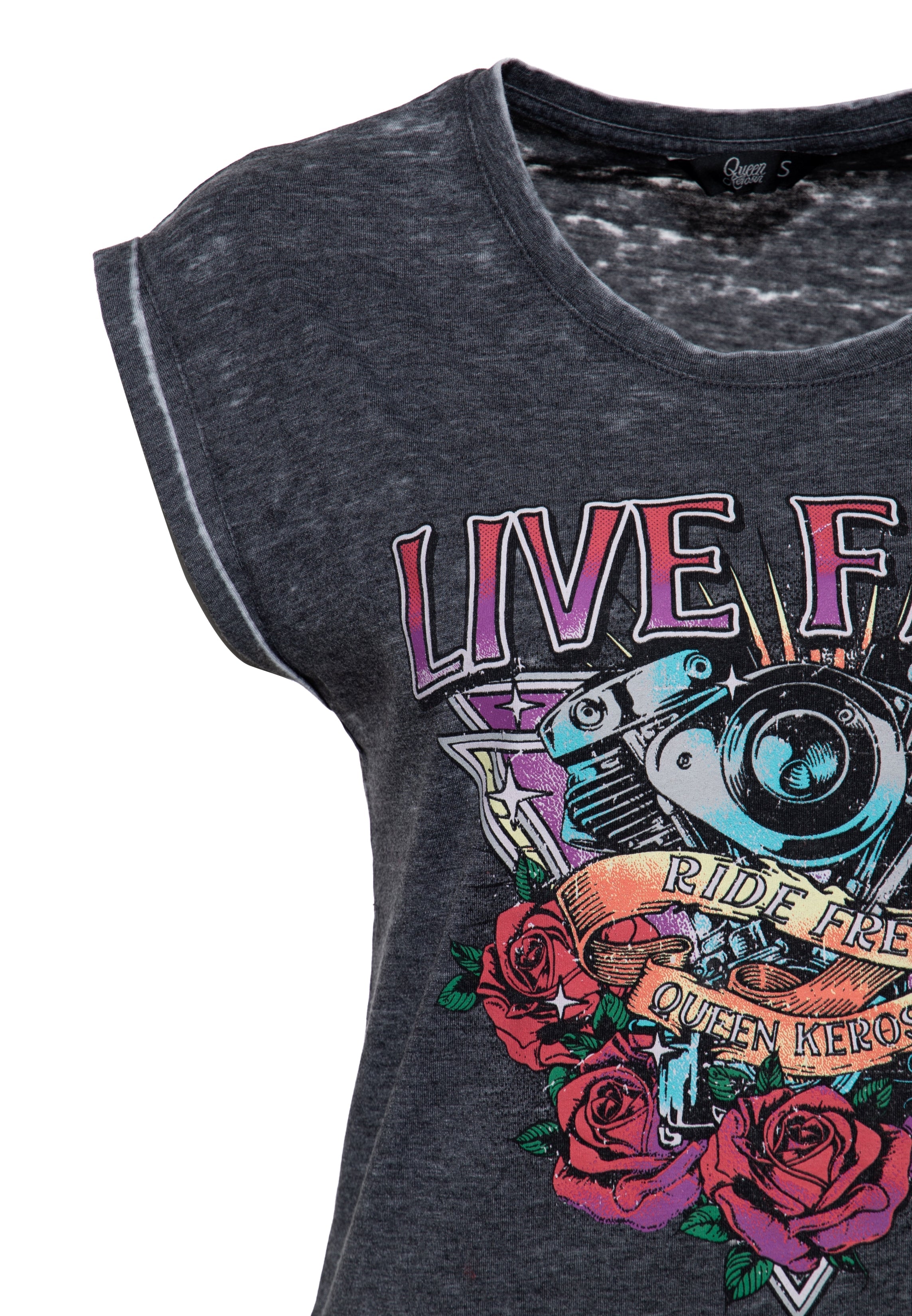 T-Shirt 'Live Fast' in Grau T-Shirts von Queen Kerosin