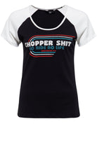 Queen Kerosin - T-Shirt mit kontrastierenden Raglan - Ärmeln und Frontprint «Chopper»