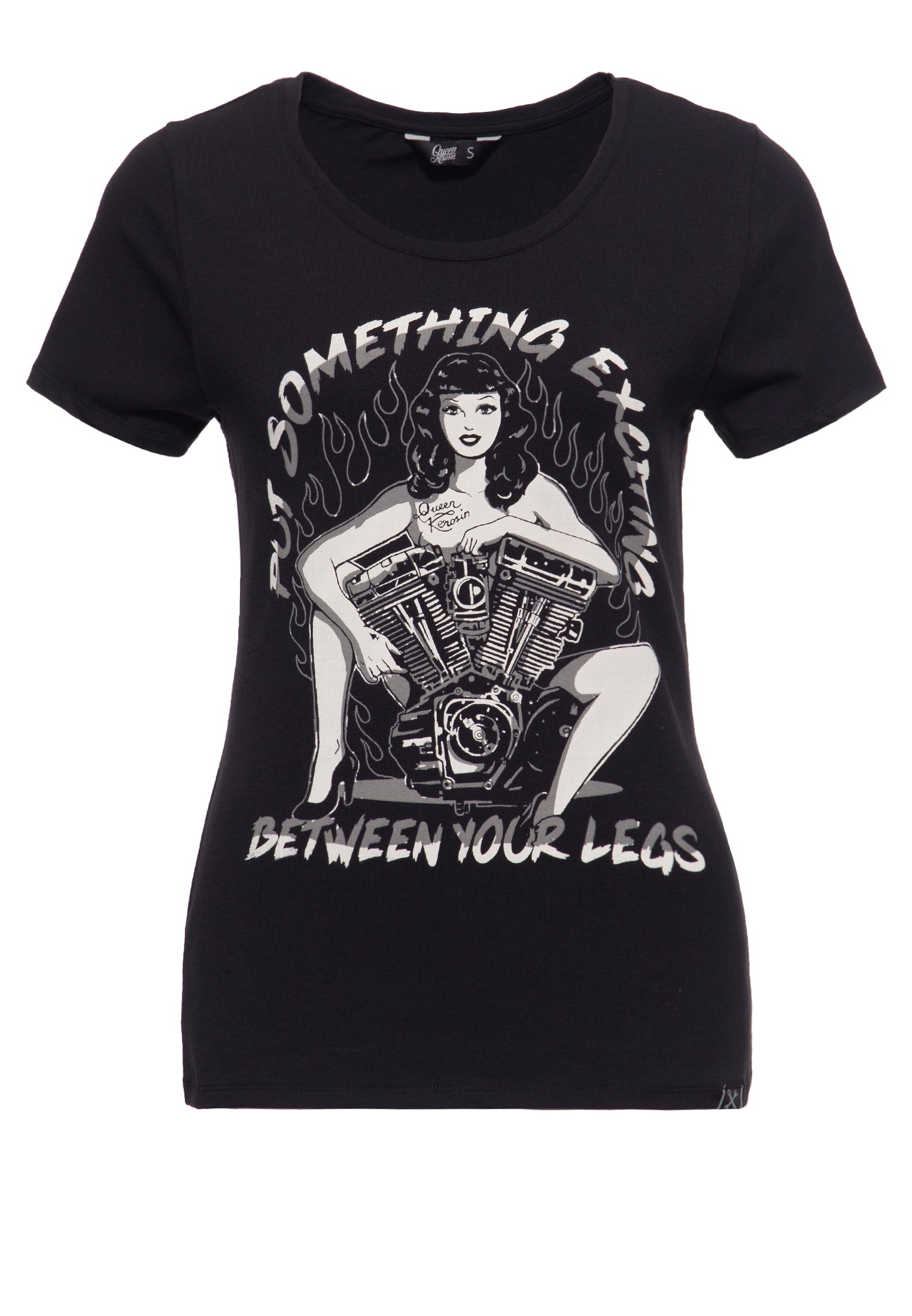 Queen Kerosin - T-Shirt mit rebellischem Frontprint und Rundhalsausschnitt «Put Something»