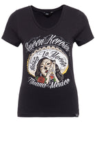 Queen Kerosin - T-Shirt mit V - Ausschnitt und Frontprint «Hasta La Muerte»