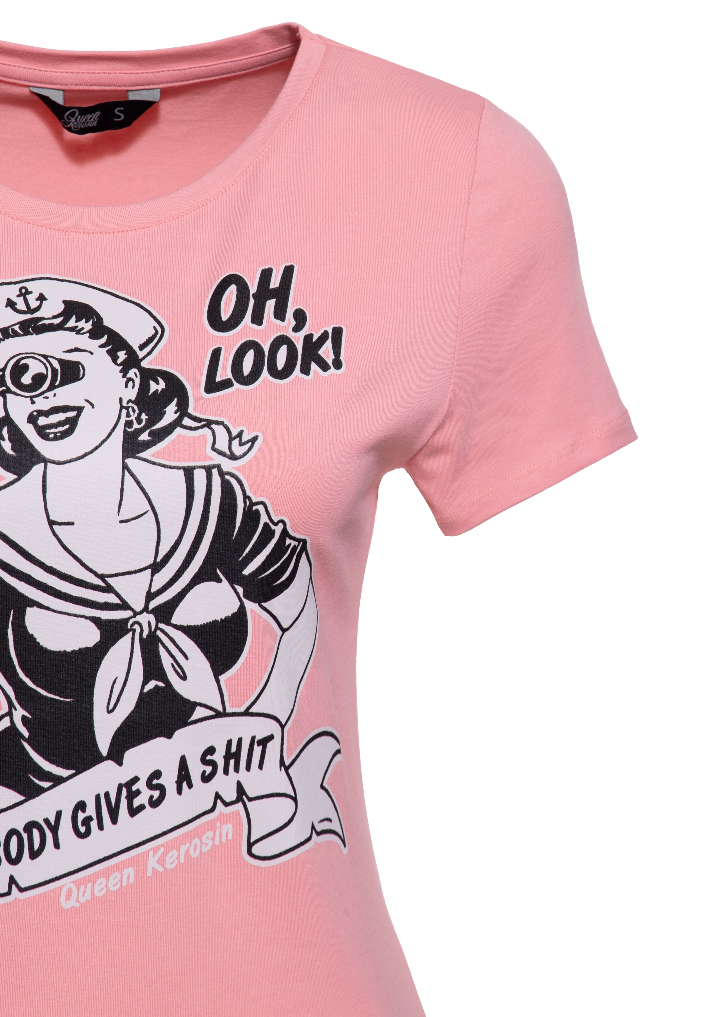 T-Shirt 'Nobody Gives a Shit' in Rosa T-Shirts von Queen Kerosin