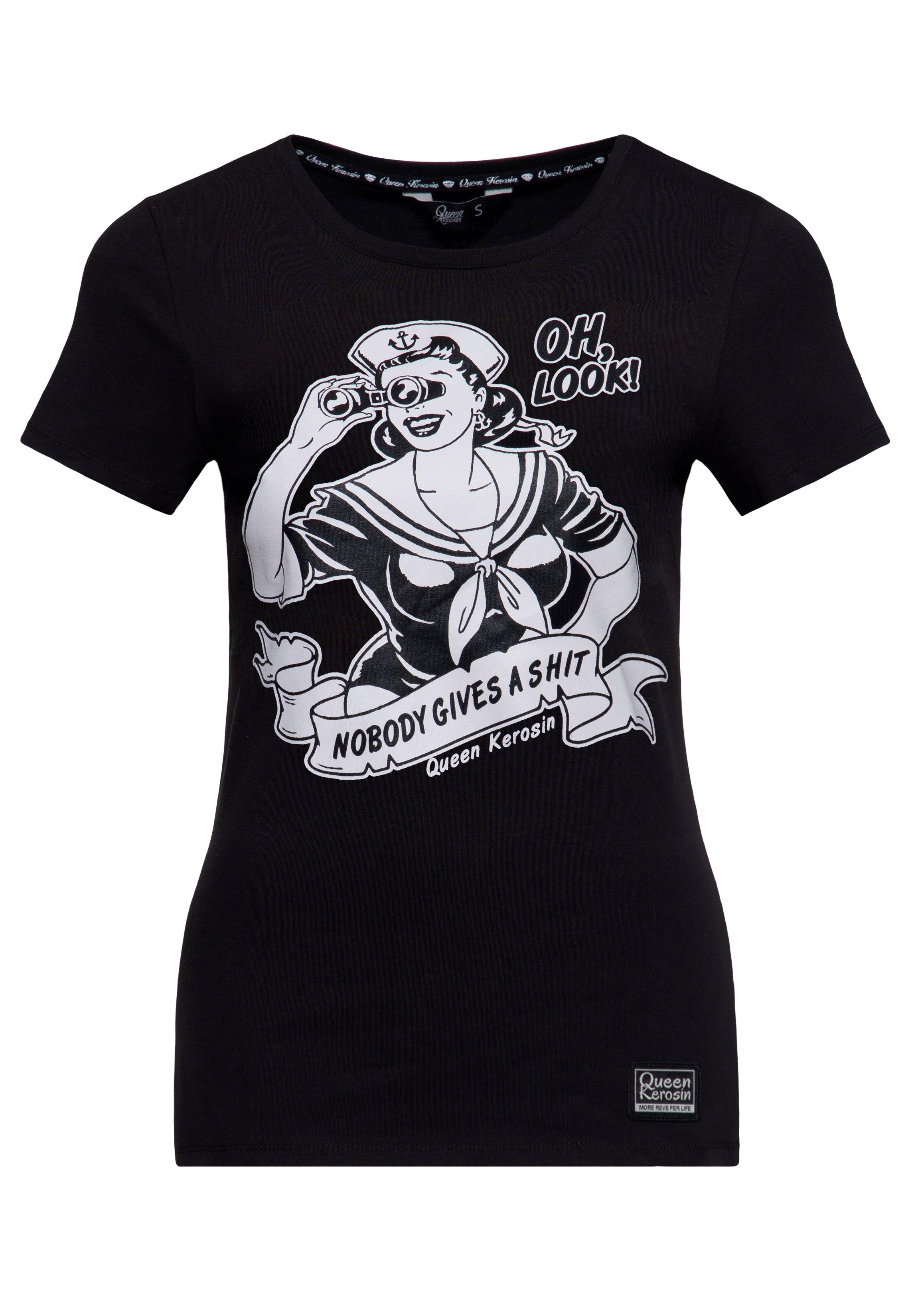 T-Shirt 'Nobody Gives a Shit' in Schwarz T-Shirts von Queen Kerosin