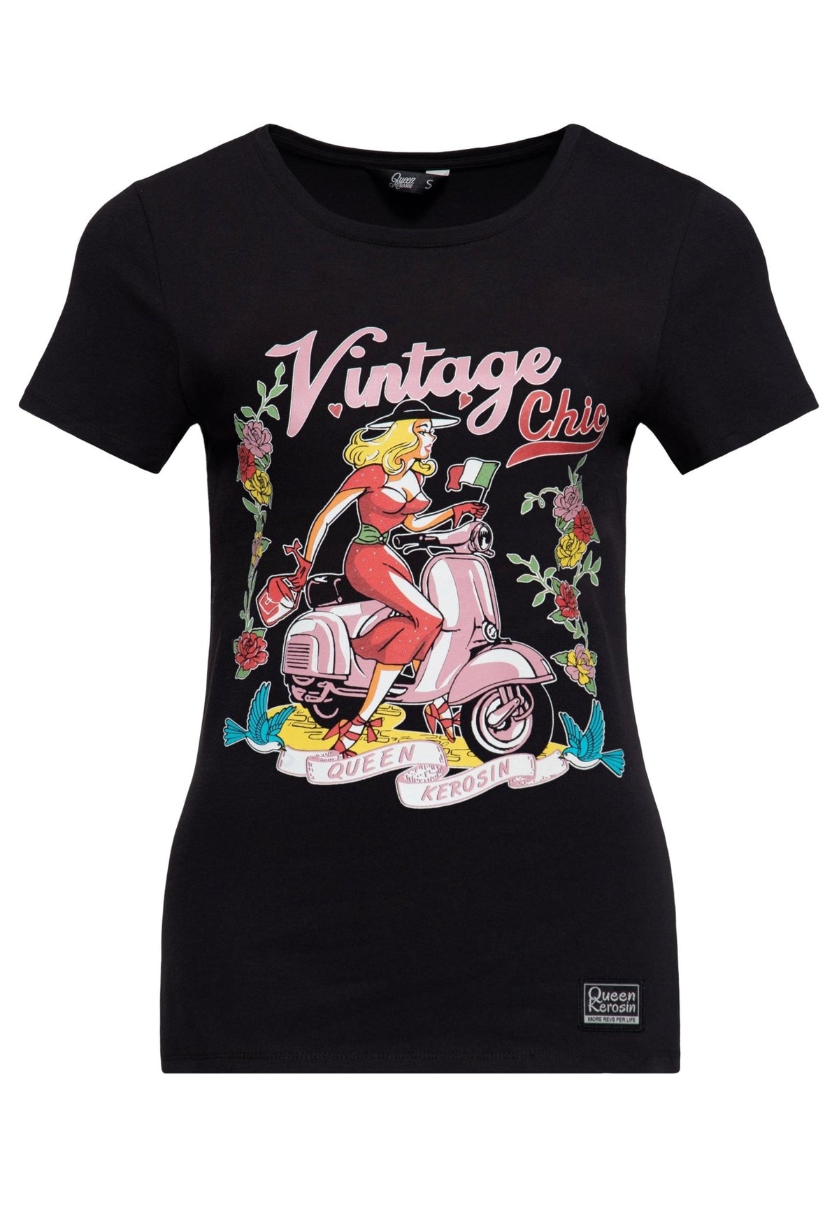 T-Shirt 'Vintage Chic' in Schwarz – T-Shirts von Queen Kerosin - Ansicht 1